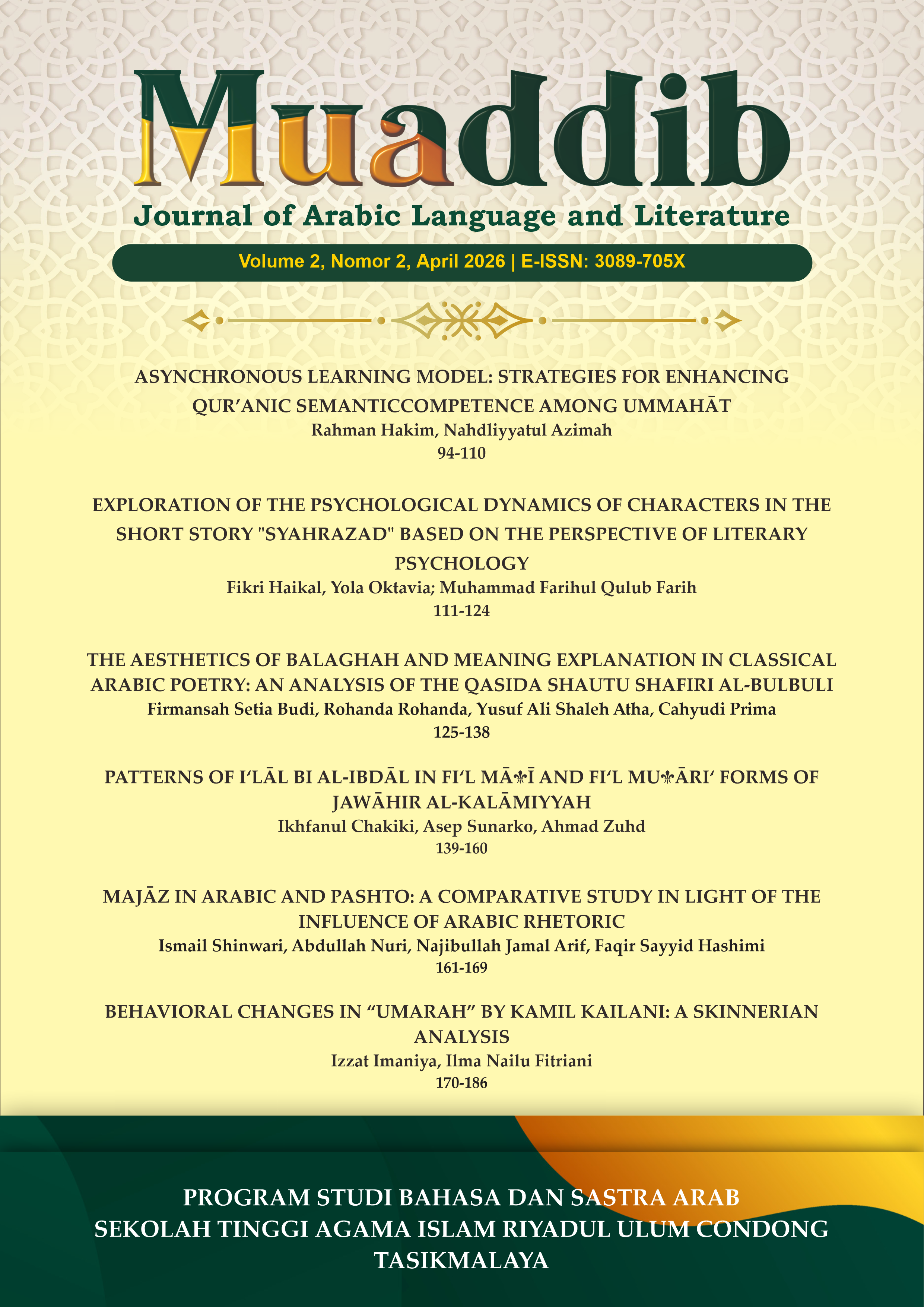 					View Vol. 2 No. 2 (2026): Muaddib: Journal of Arabic Language and Literature
				